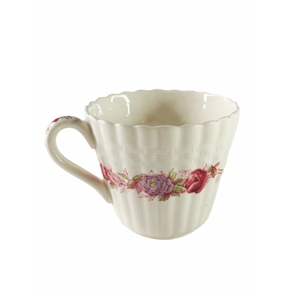 Spode Copeland Rose Briar Tea Cup Saucer Set England Floral Basket Weave Rare - Picture 8 of 13